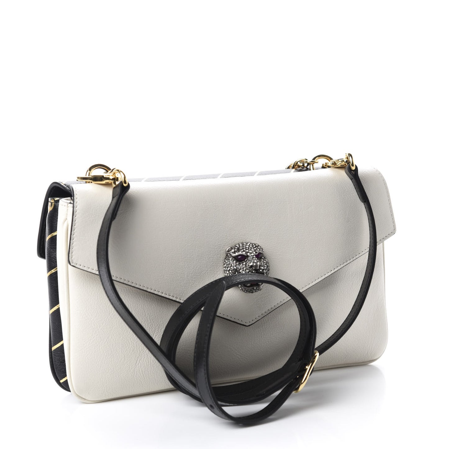Calfskin Diagonal GG Medium Thiara Double Envelope Shoulder Bag Black White