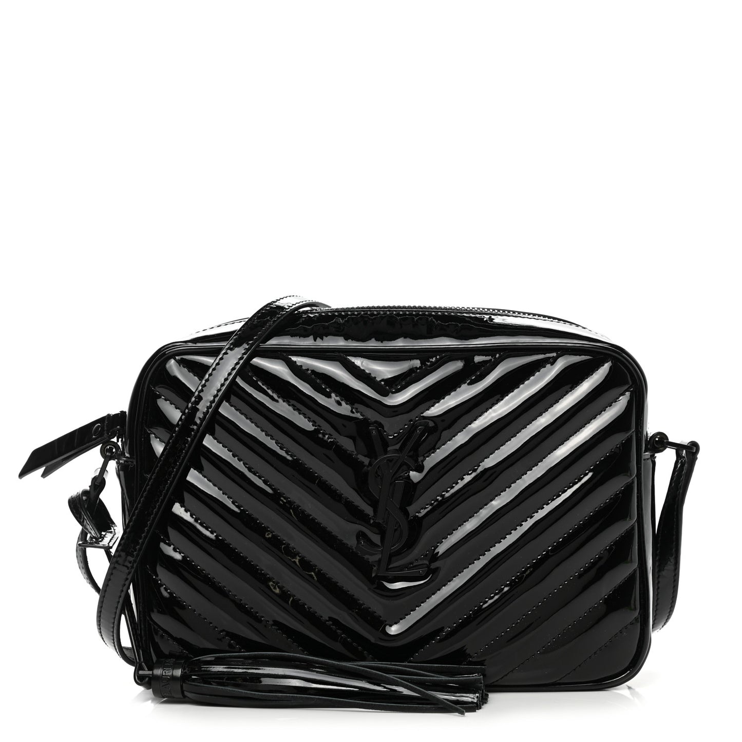 Patent Calfskin Matelasse Monogram Lou Camera Bag Black