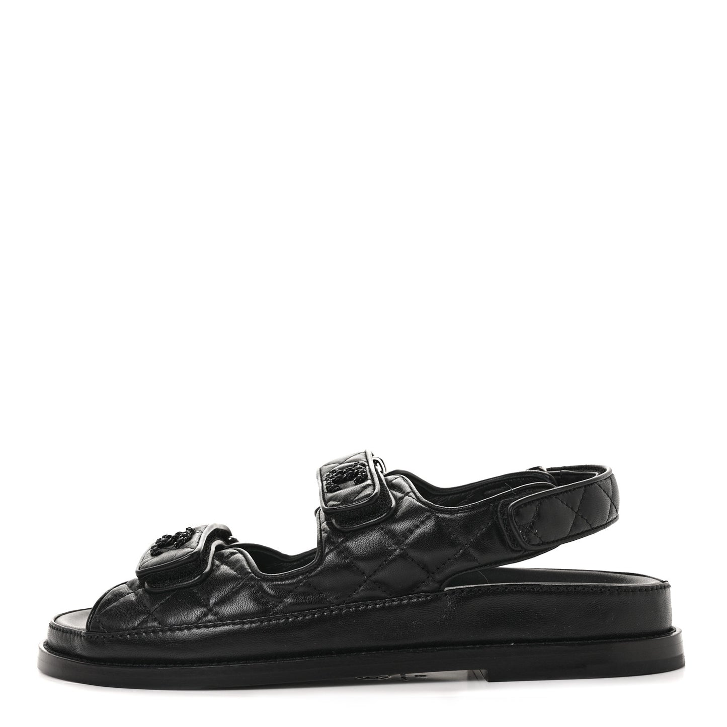 Grained Calfskin Velcro Dad Sandals 39 Black