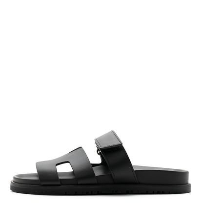 Hermes Calfskin Womens Chypre Sandals 36.5 Black 1 of 9