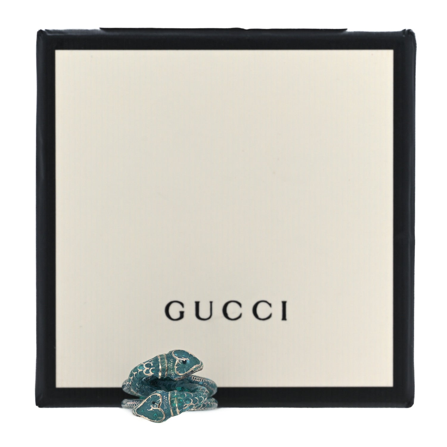 Gucci Sterling Silver Enamel Gucci Garden Double Snake Ring Blue 53 6.5 8 of 8