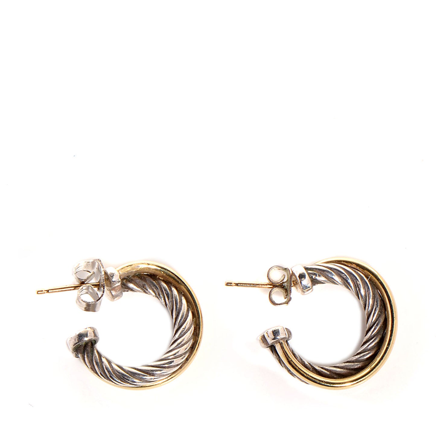 Sterling Silver 18K Yellow Gold 17mm Crossover Cable Hoop Earrings
