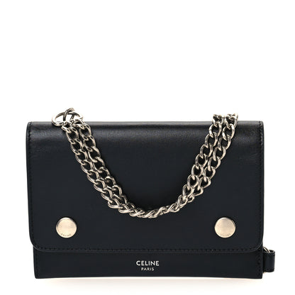 Celine Smooth Calfskin Biker Wallet On Chain Black 1 of 8