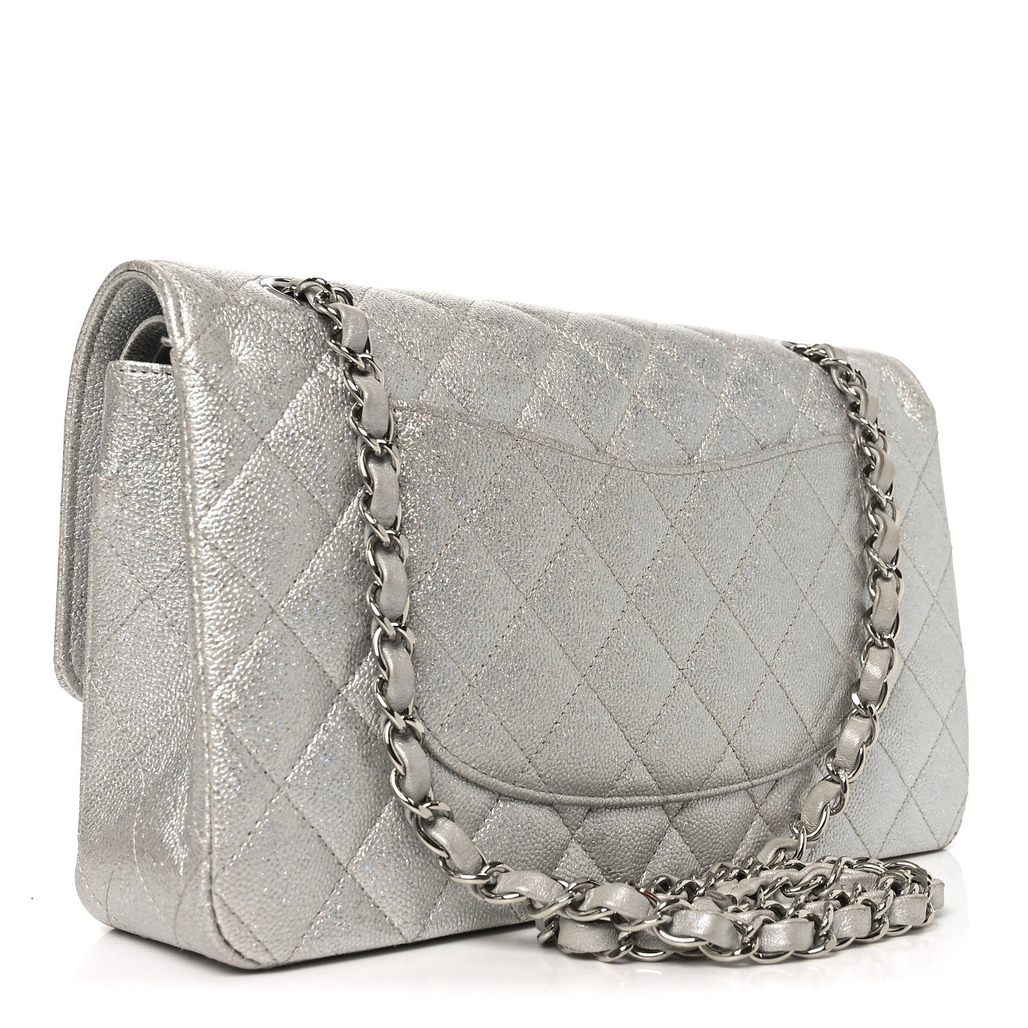 Chanel Glittered Metallic Caviar Quilted Medium Double Flap Silver 2 of 9