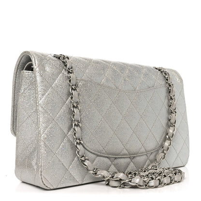 Chanel Glittered Metallic Caviar Quilted Medium Double Flap Silver 2 of 9