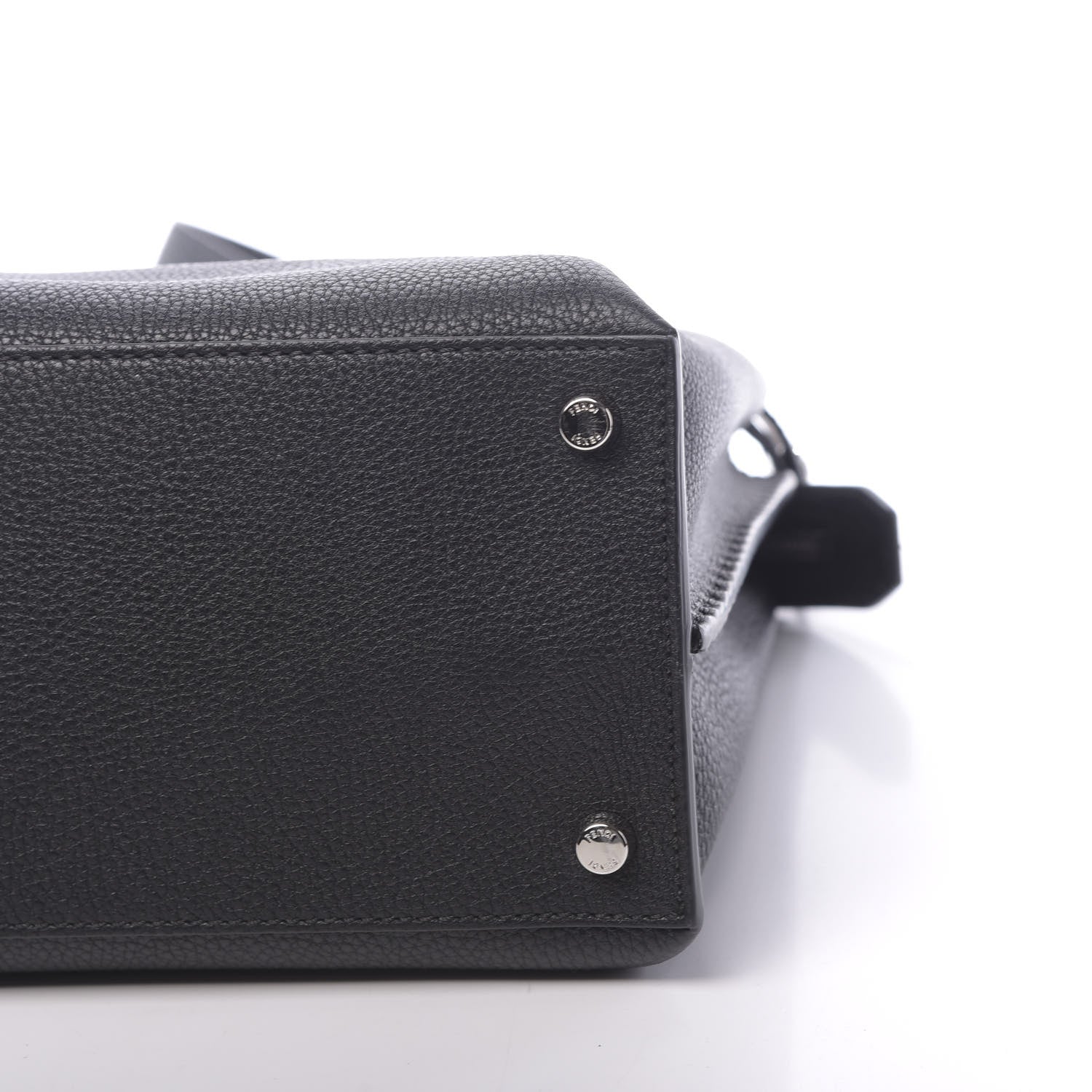 Fendi Cuoio Romano Selleria Vitello Grace Glazed Fabric FF 1974 Large Peekaboo Iconic Essential Satchel Black 10 of 11