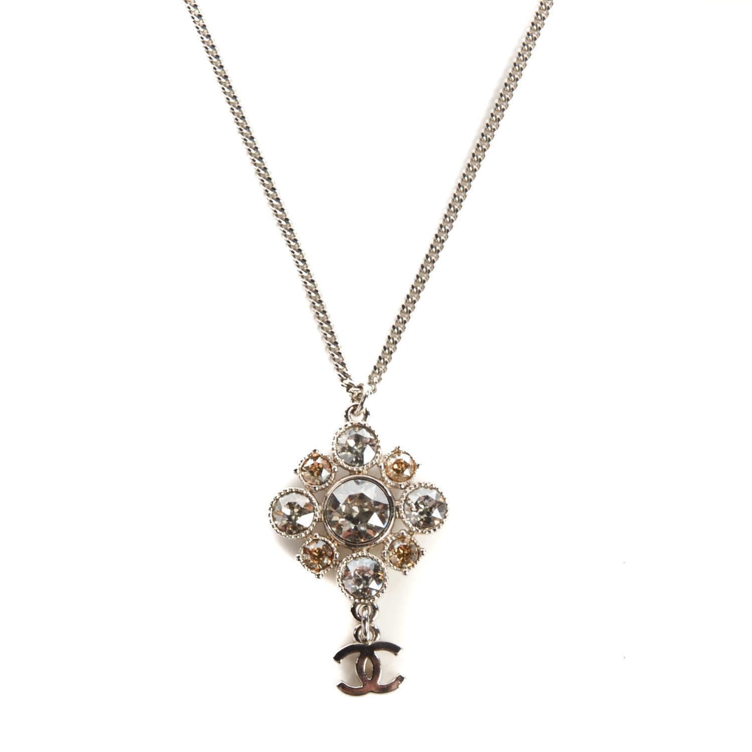 Chanel Crystal CC Pendant Necklace Silver 1 of 5