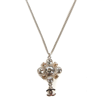 Chanel Crystal CC Pendant Necklace Silver 1 of 5
