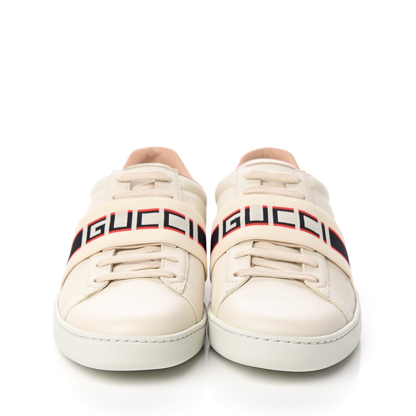 Calfskin Stripe Womens New Ace Sneakers 39.5 New Mystic White Ecru Red Flame