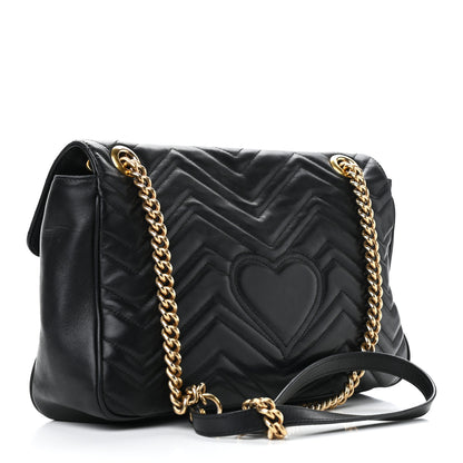 Gucci Calfskin Matelasse Medium GG Marmont Shoulder Bag Black 3 of 9