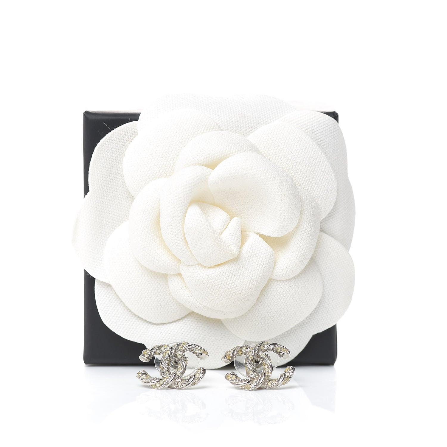 Chanel Crystal CC Twisted Earrings Silver 5 of 5