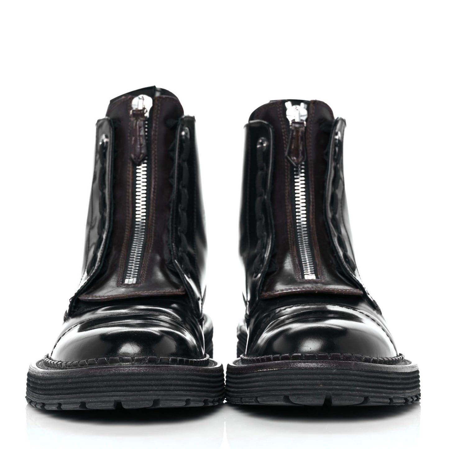 Glazed Calfskin Mens Biker Boots 8 Brown Black