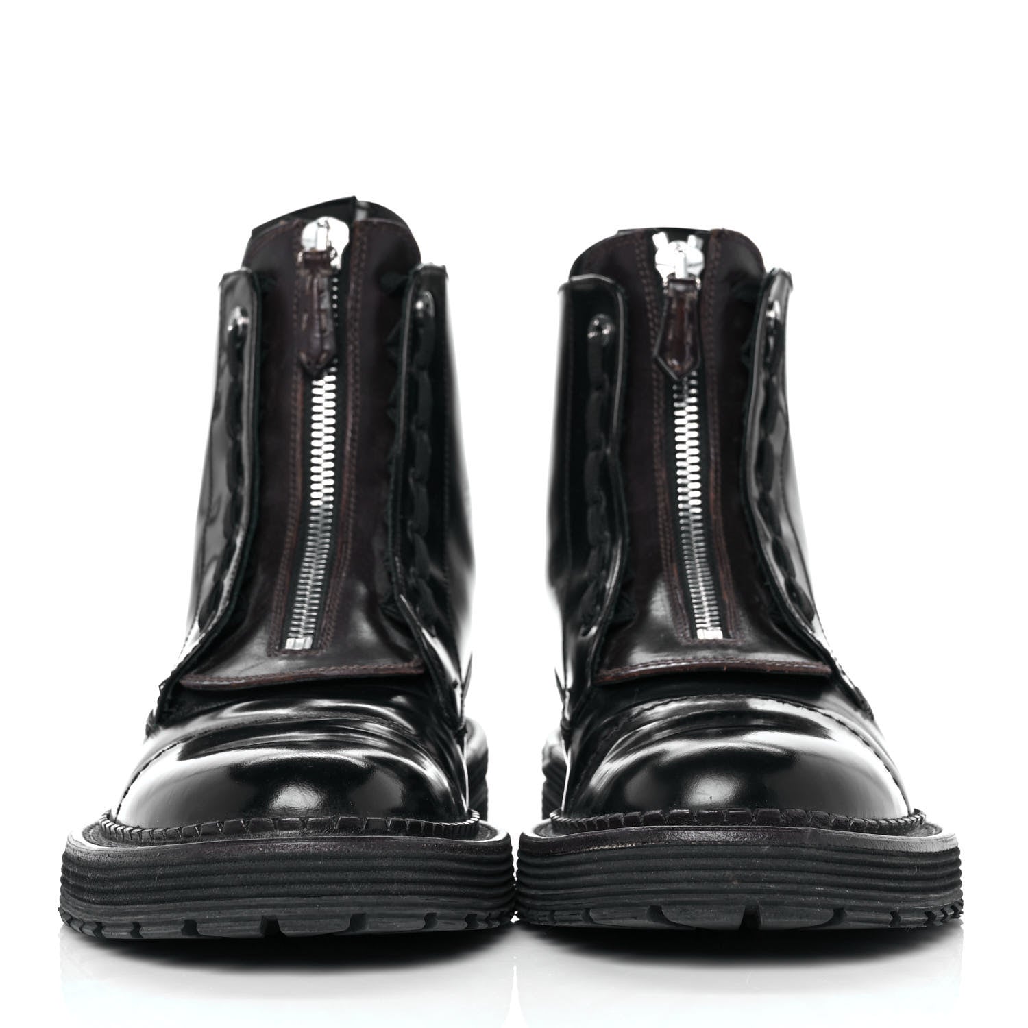 Fendi Glazed Calfskin Mens Biker Boots 8 Brown Black 2 of 7