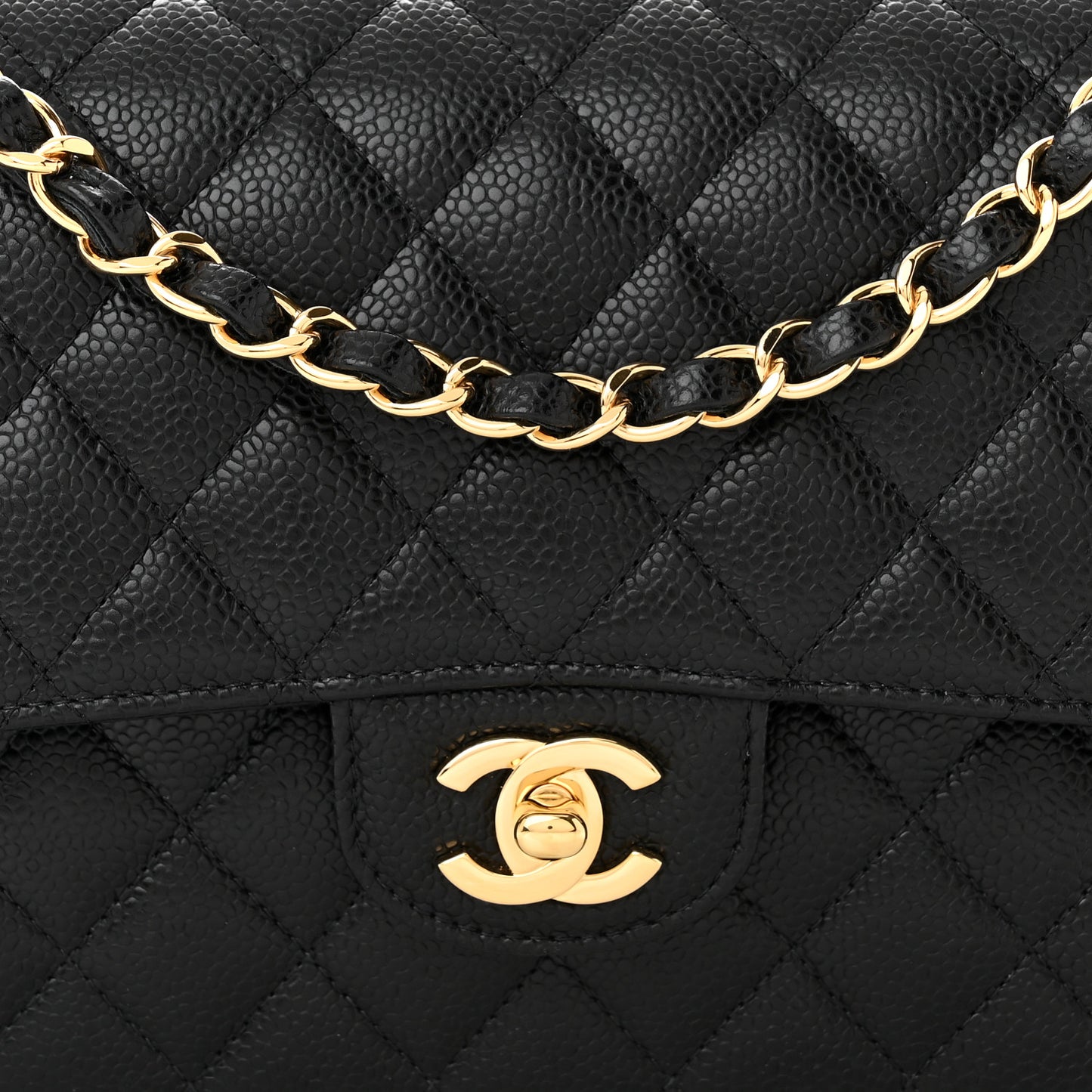 Caviar Quilted Medium Double Flap Black