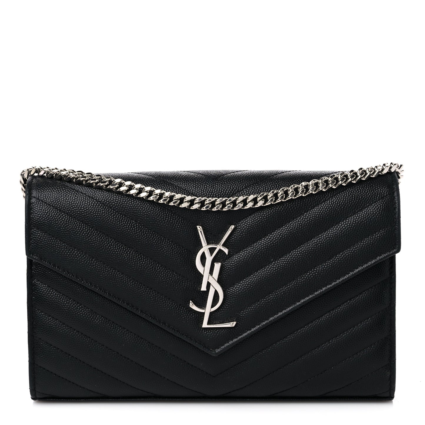 Grain De Poudre Matelasse Chevron Monogram Chain Wallet Black