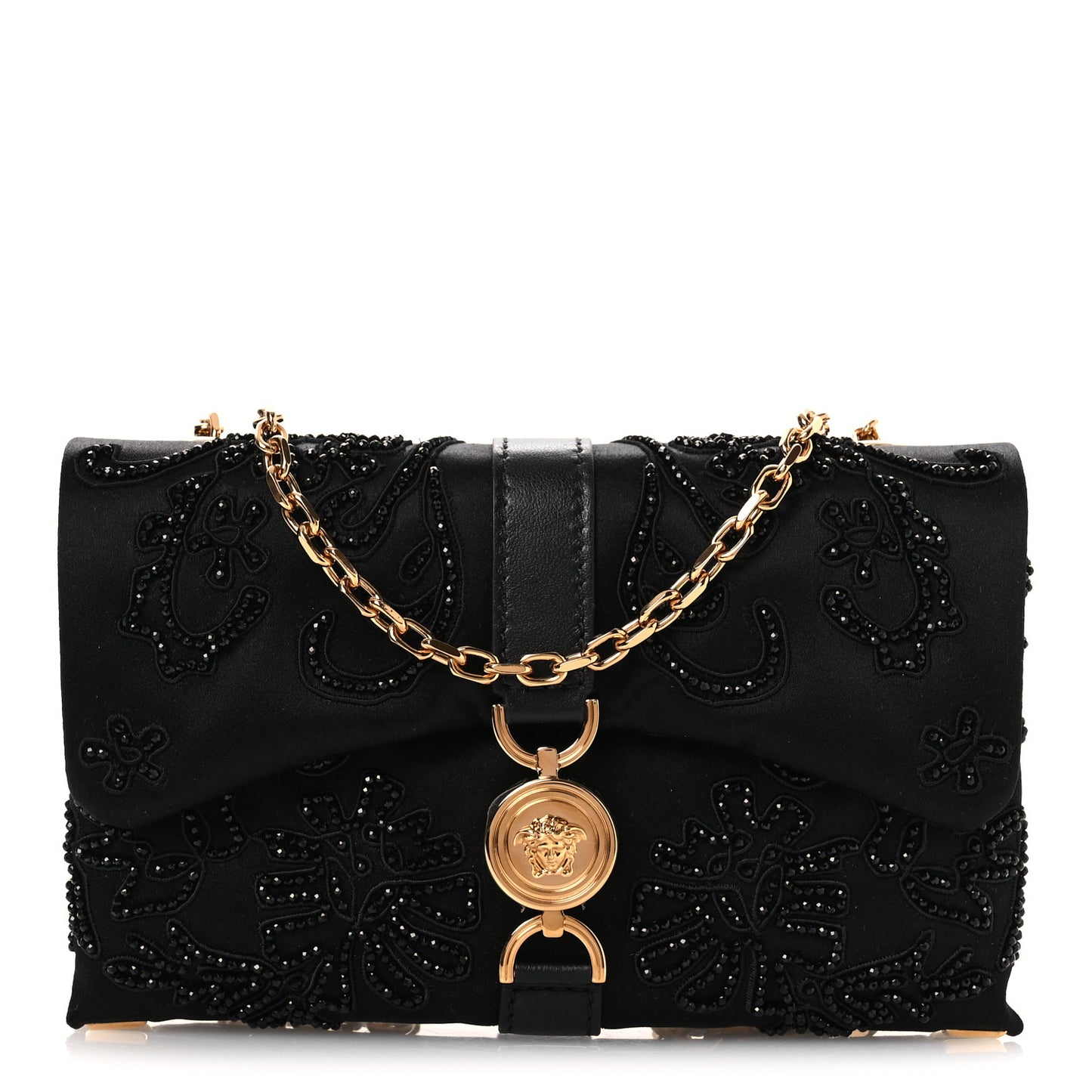 Satin Crystal Mini Kleio Crossbody Bag Black