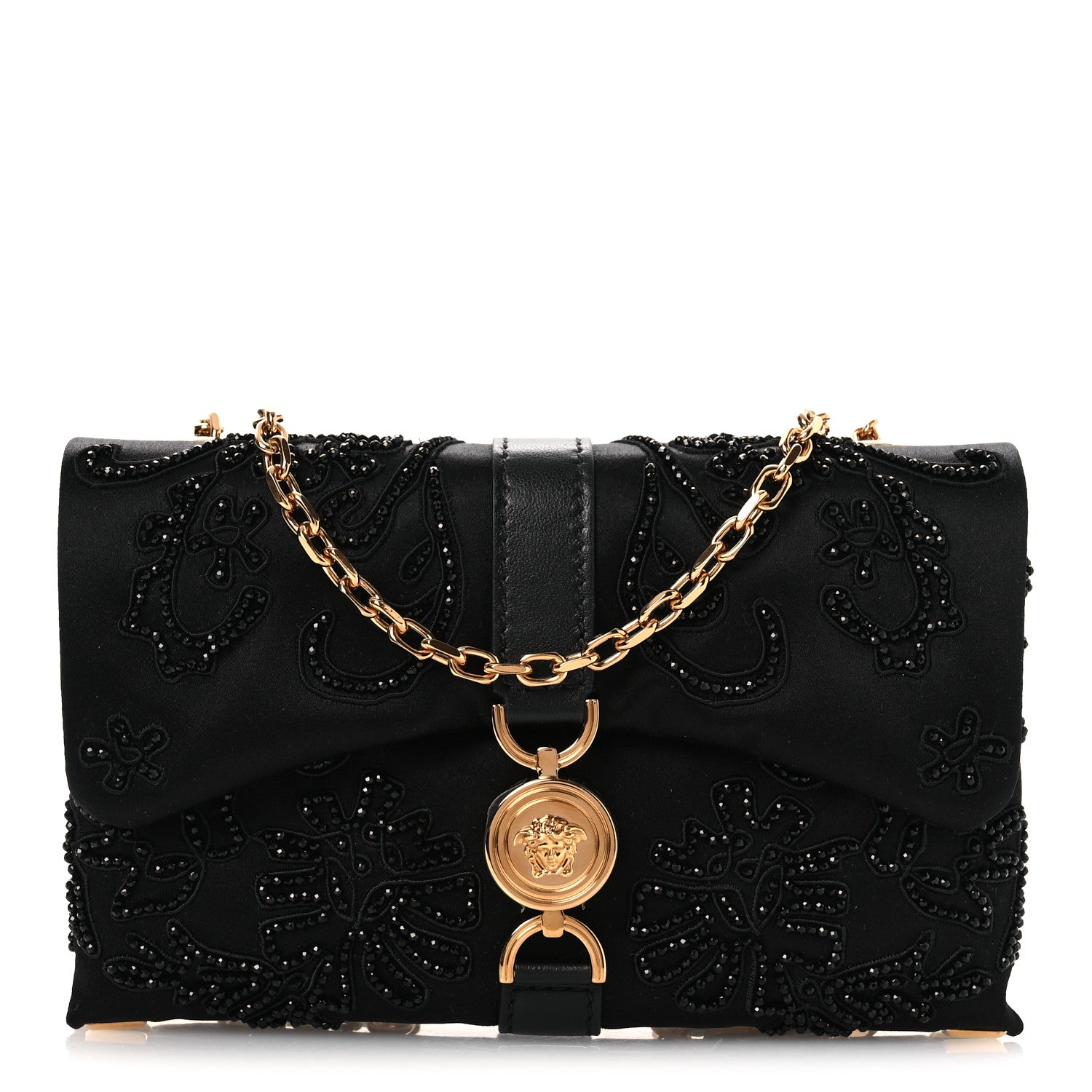 Versace Satin Crystal Mini Kleio Crossbody Bag Black 1 of 11