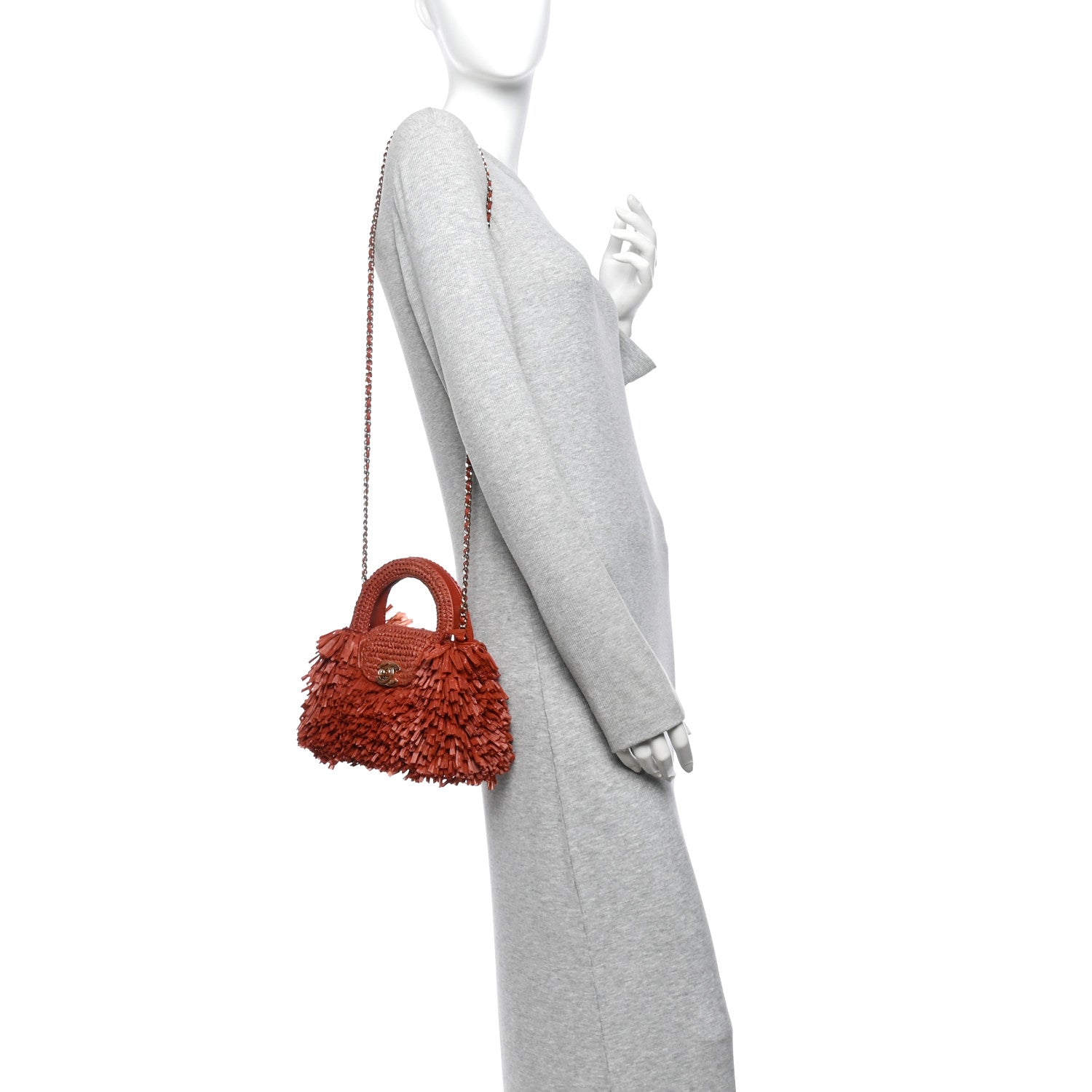 Chanel Raffia Fringe Nano Kelly Shopper Red 2 of 12