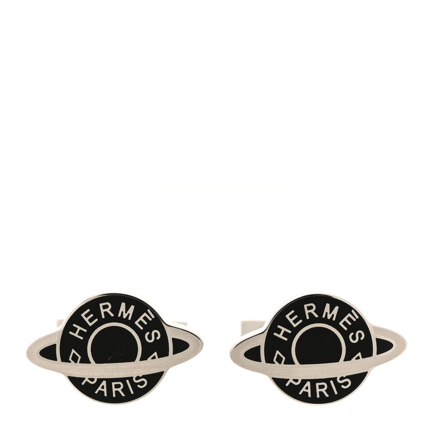 Hermes Metal Lacquer Planete H Cufflinks Black 1 of 3