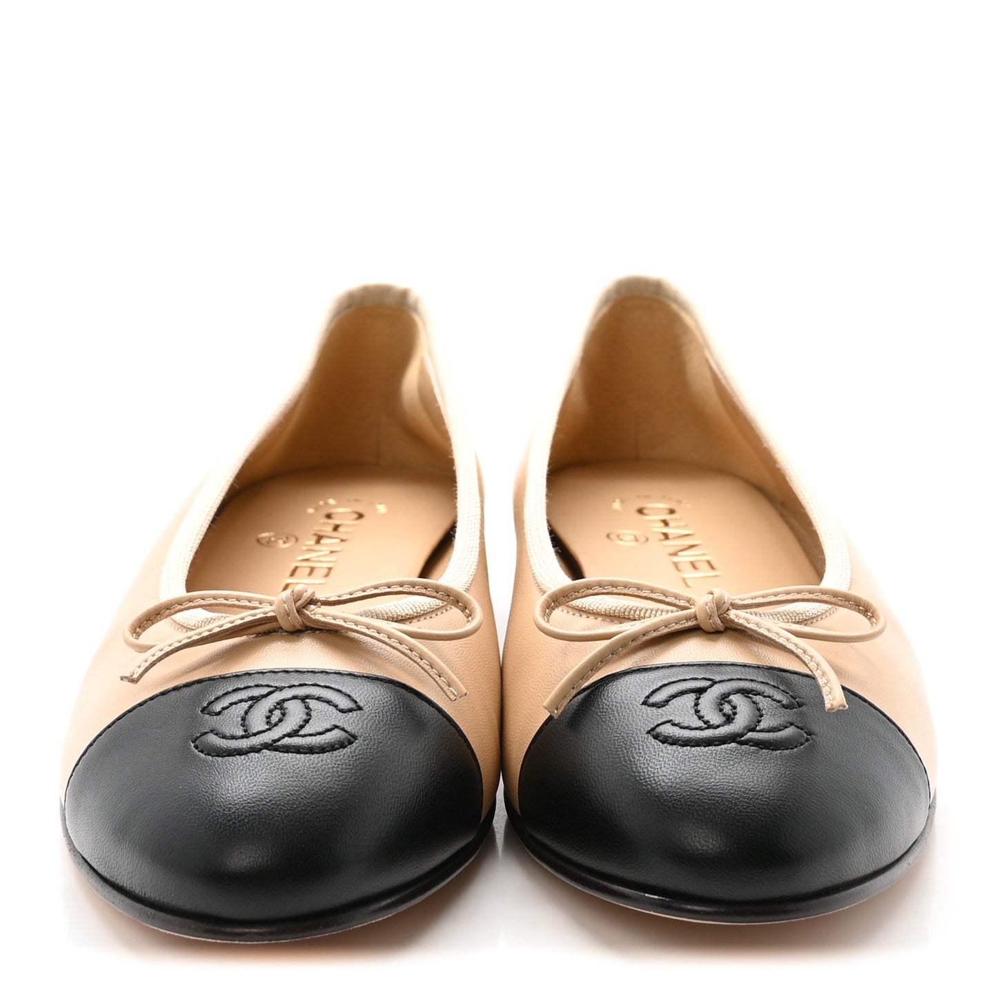 Lambskin Cap Toe CC Ballerina Flats 38.5 Beige Black