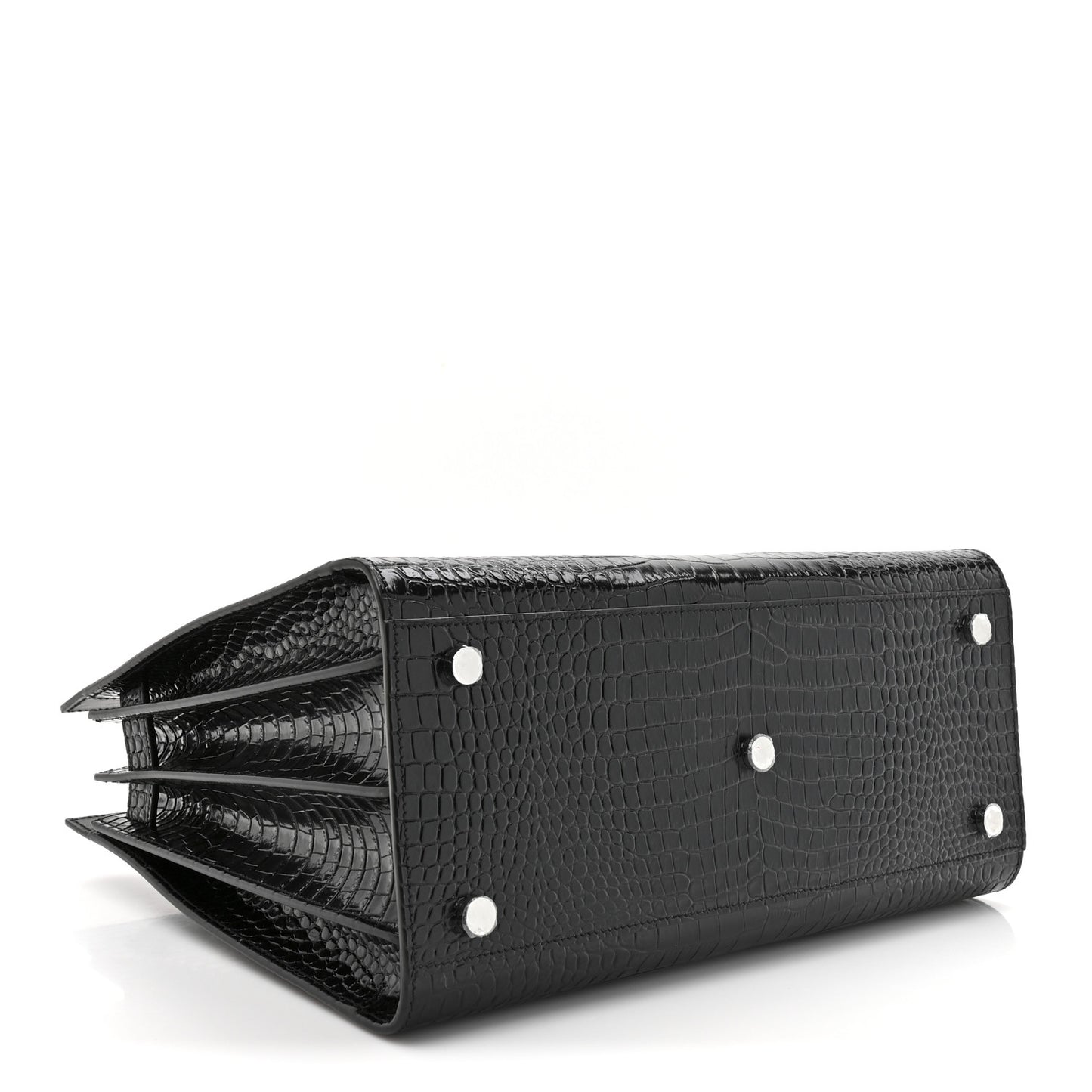 Calfskin Crocodile Embossed Small Sac de Jour Black