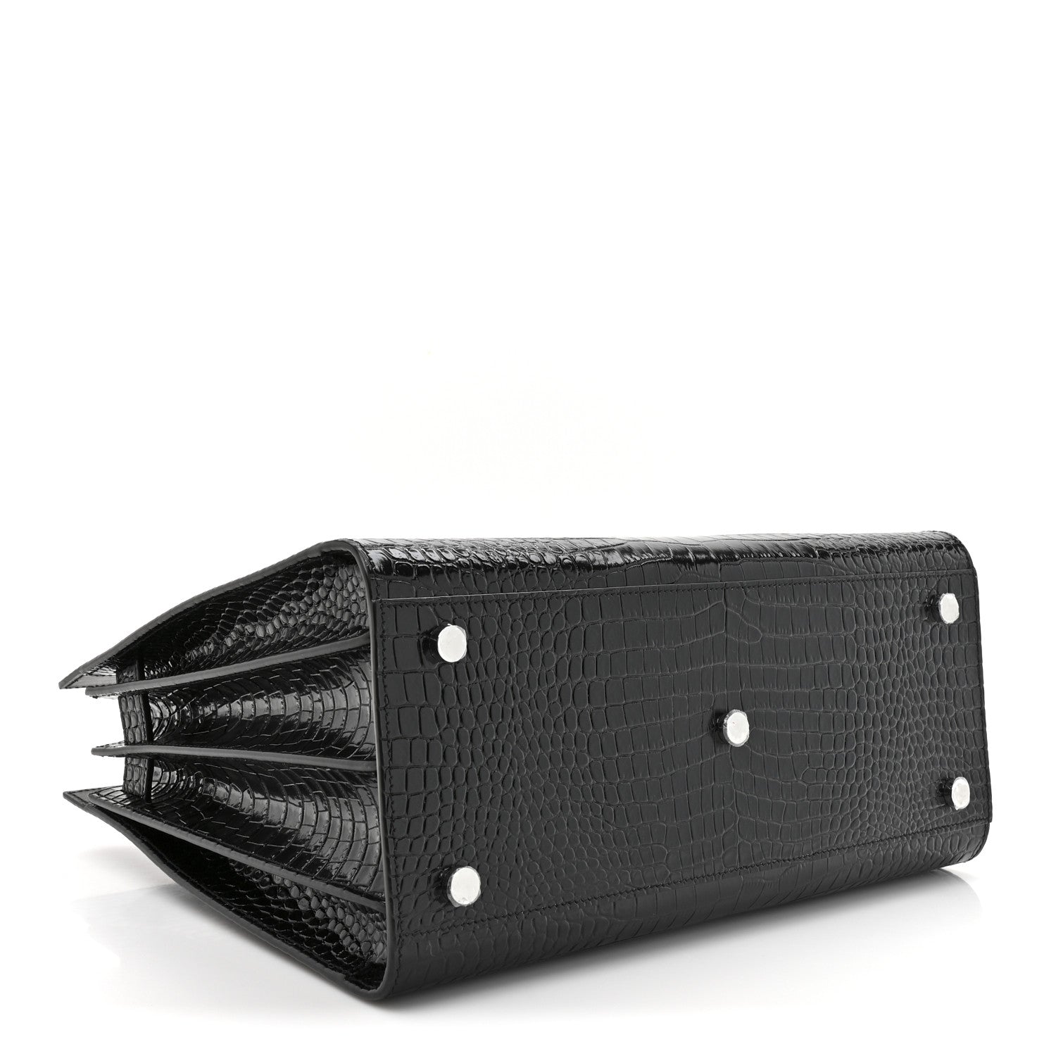 Saint Laurent Calfskin Crocodile Embossed Small Sac de Jour Black 4 of 10
