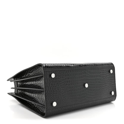 Saint Laurent Calfskin Crocodile Embossed Small Sac de Jour Black 4 of 10