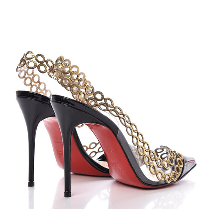 Christian Louboutin Patent PVC Malaika Half Dorsay 120 Pumps 37.5 Black Gold 4 of 10