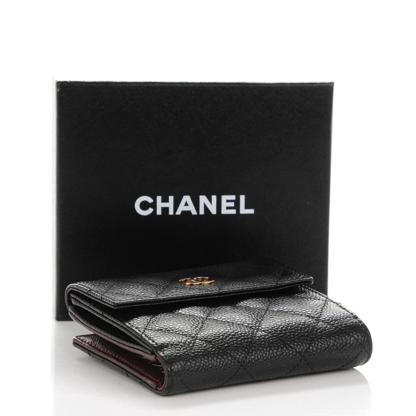 Caviar Quilted Compact French Flap Wallet Black