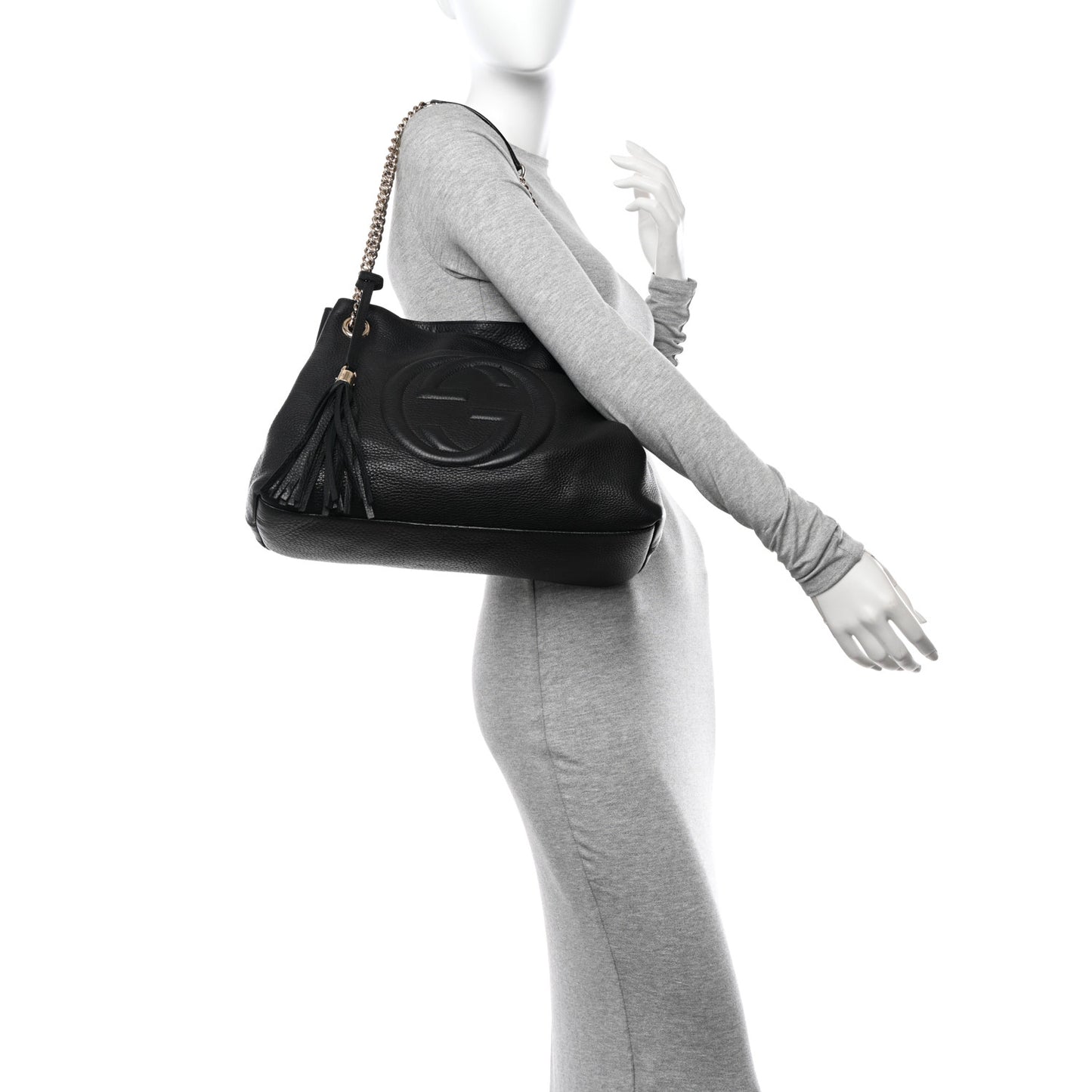 Pebbled Calfskin Medium Soho Chain Shoulder Bag Black