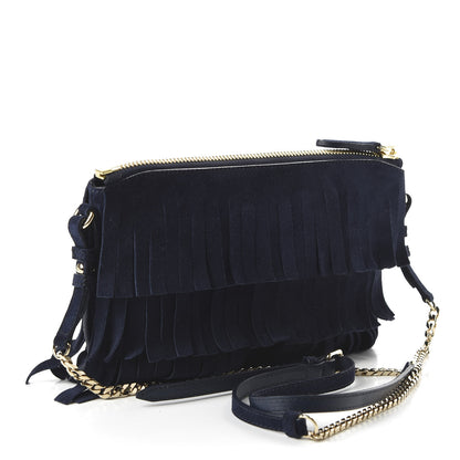 Burberry Suede Fringe Peyton Crossbody Clutch Bag Blue 3 of 9
