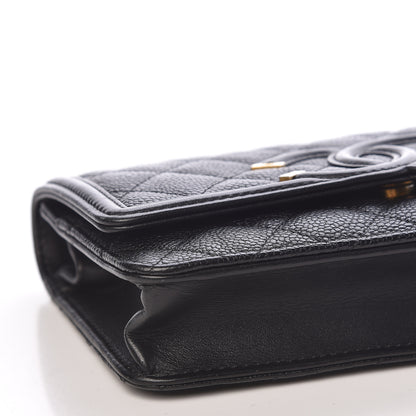 Chanel Caviar Quilted CC Filigree Wallet On Chain WOC Black 9 of 12