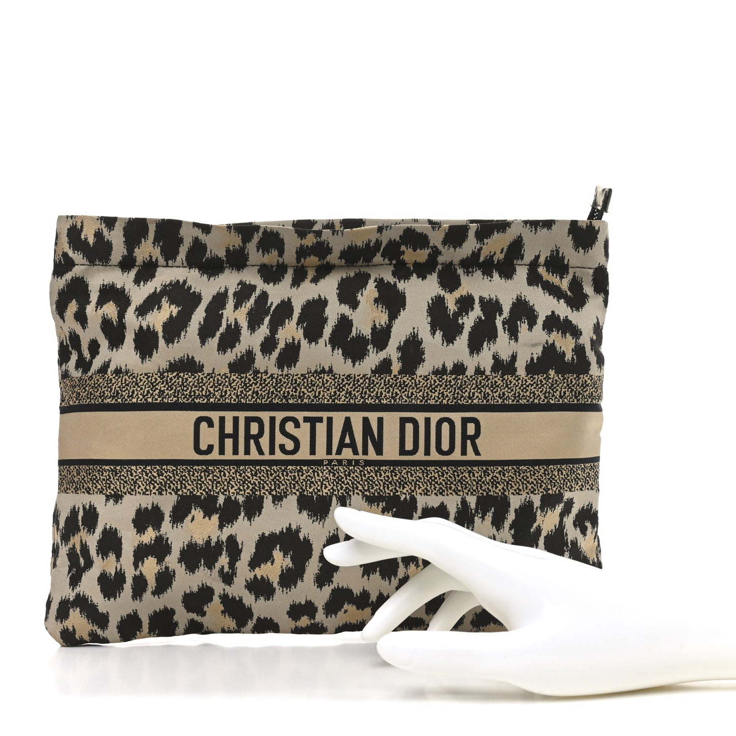 Canvas Embroidered Mizza Diortravel Zipped Pouch Beige Black