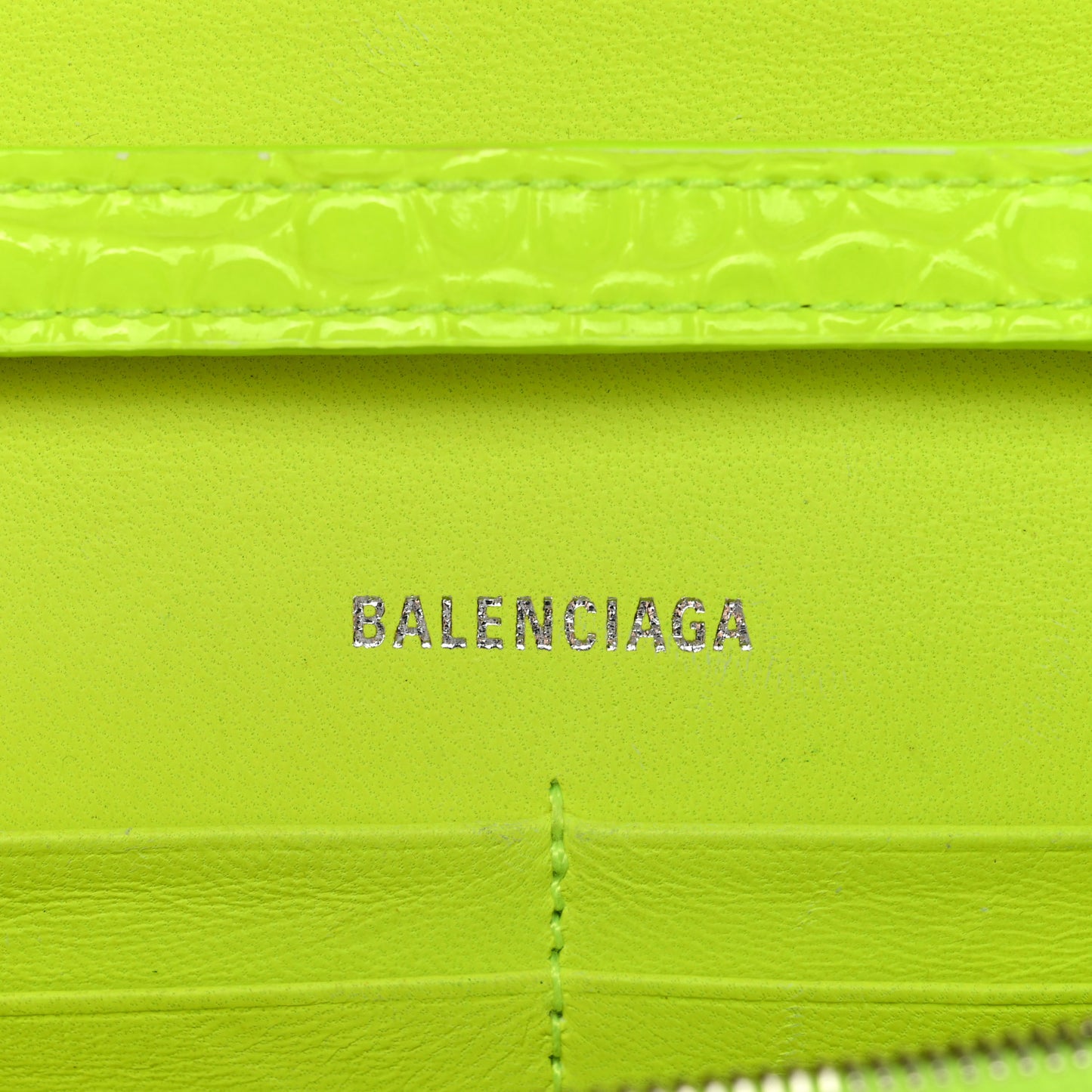 Shiny Calfskin Crocodile Embossed Hourglass Chain Bag Fluo Yellow