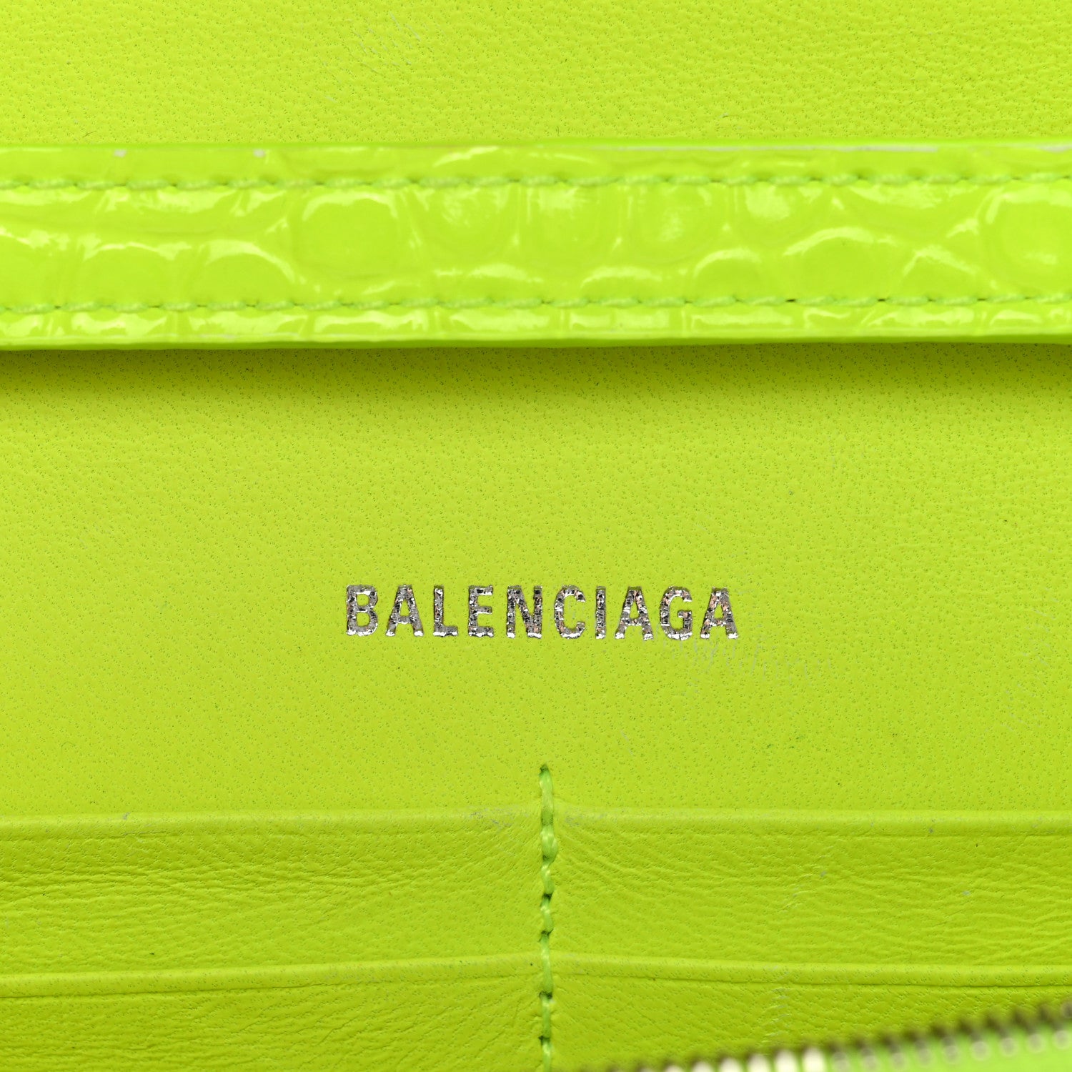 Balenciaga Shiny Calfskin Crocodile Embossed Hourglass Chain Bag Fluo Yellow 6 of 9