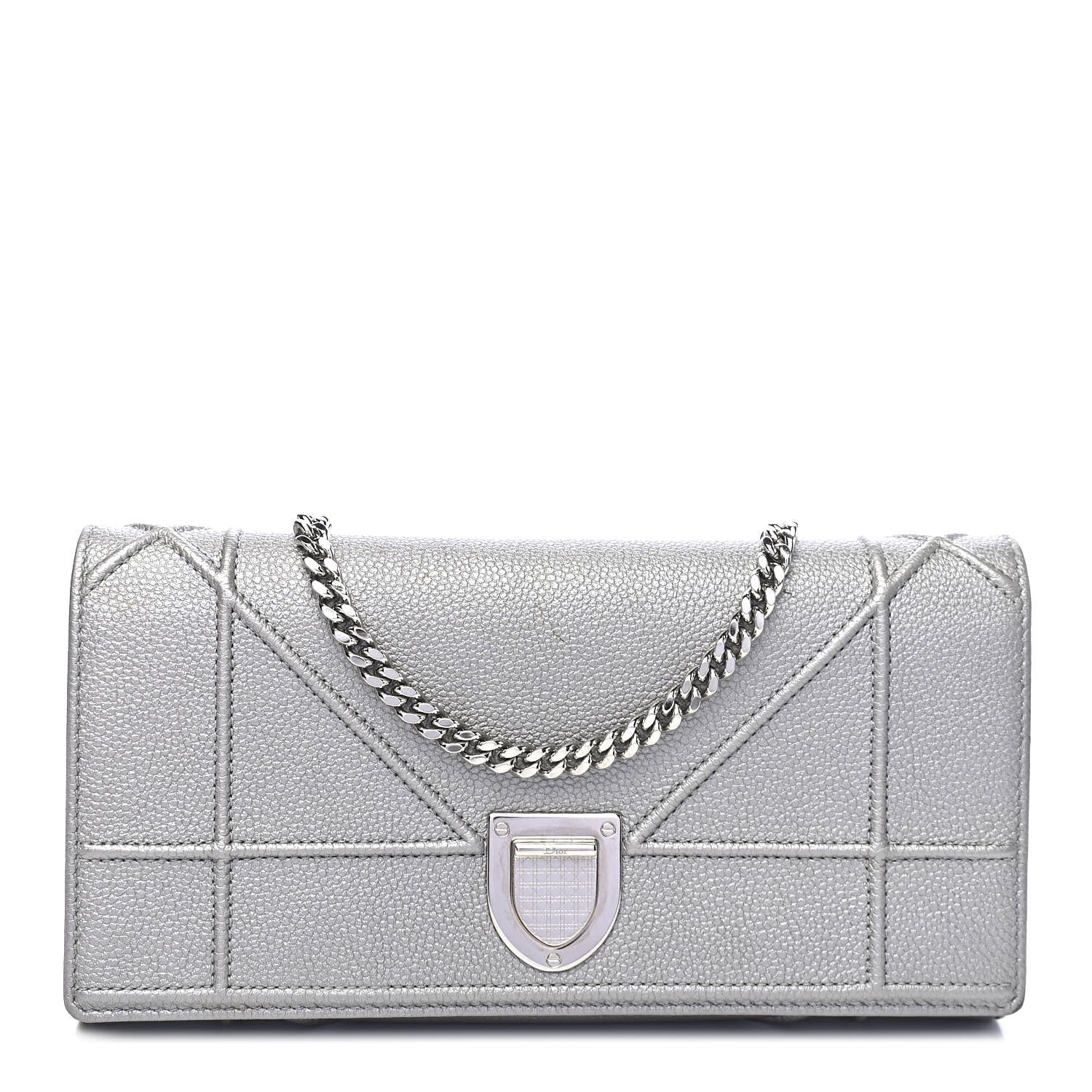 Christian Dior Grained Calfskin Diorama Croisiere Chain Wallet Gris 1 of 9