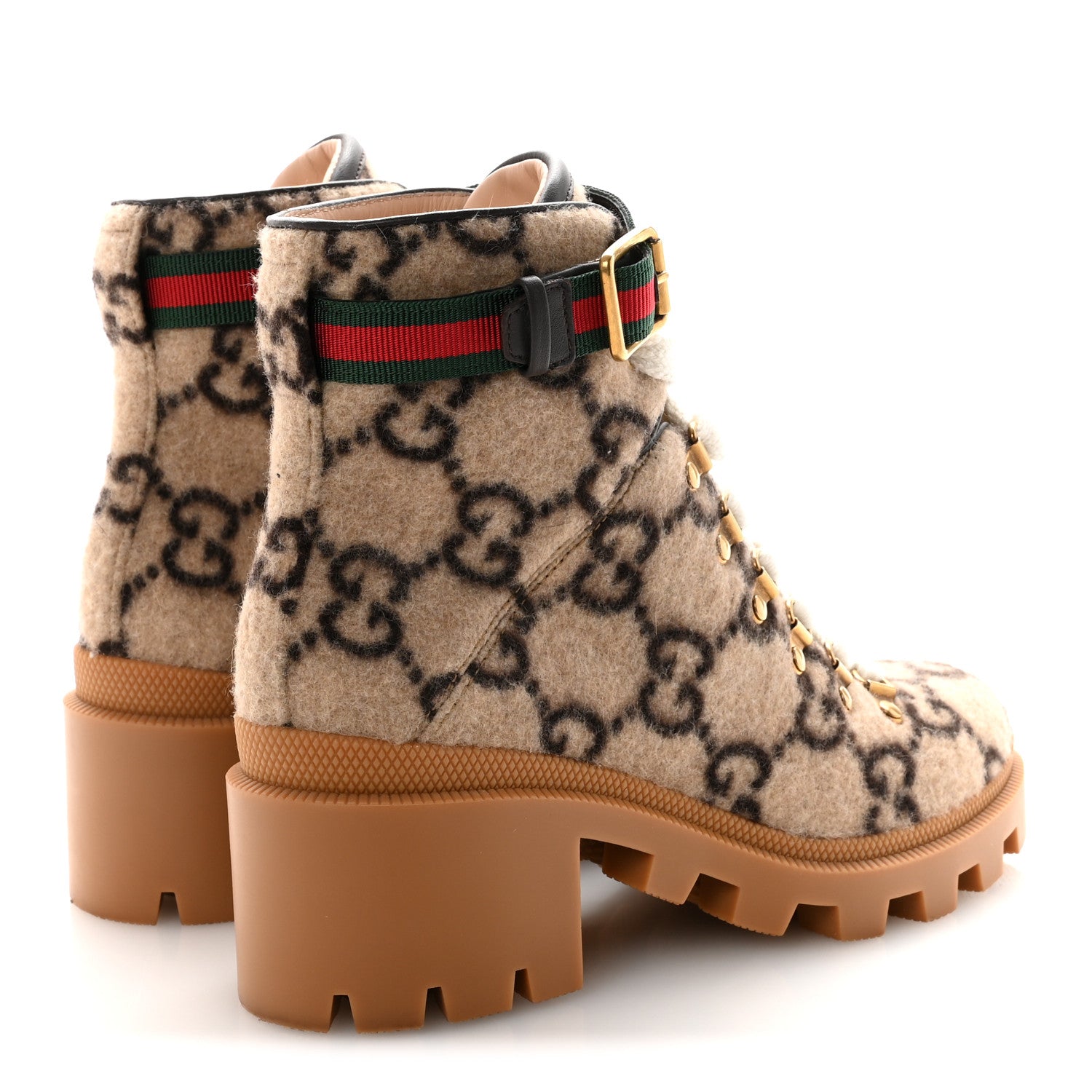 Gucci Covered Wool Big GG Monogram Womens Lace Up Combat Ankle Boots 36 Beige Ebony Cocoa 5 of 10