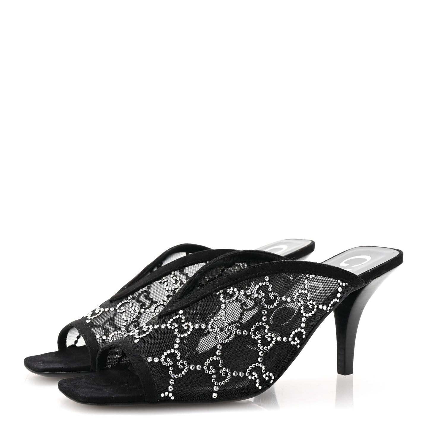 Tela Retino Kid Scamosciato Crystal GG Monogram Square G 95mm Slide Sandals 37.5 Black