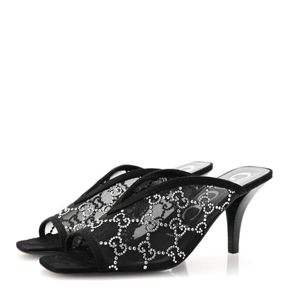 Gucci Tela Retino Kid Scamosciato Crystal GG Monogram Square G 95mm Slide Sandals 37.5 Black 4 of 9