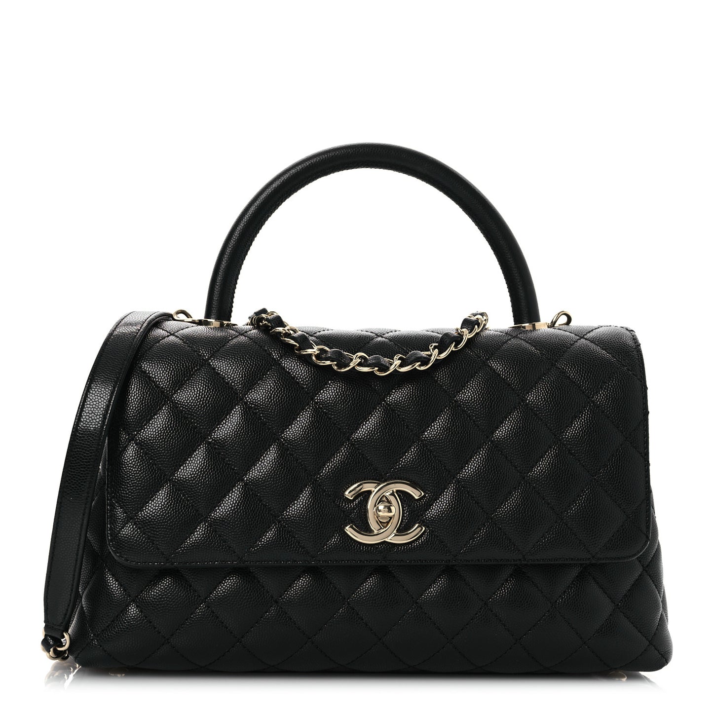 Caviar Quilted Small Coco Handle Flap Black