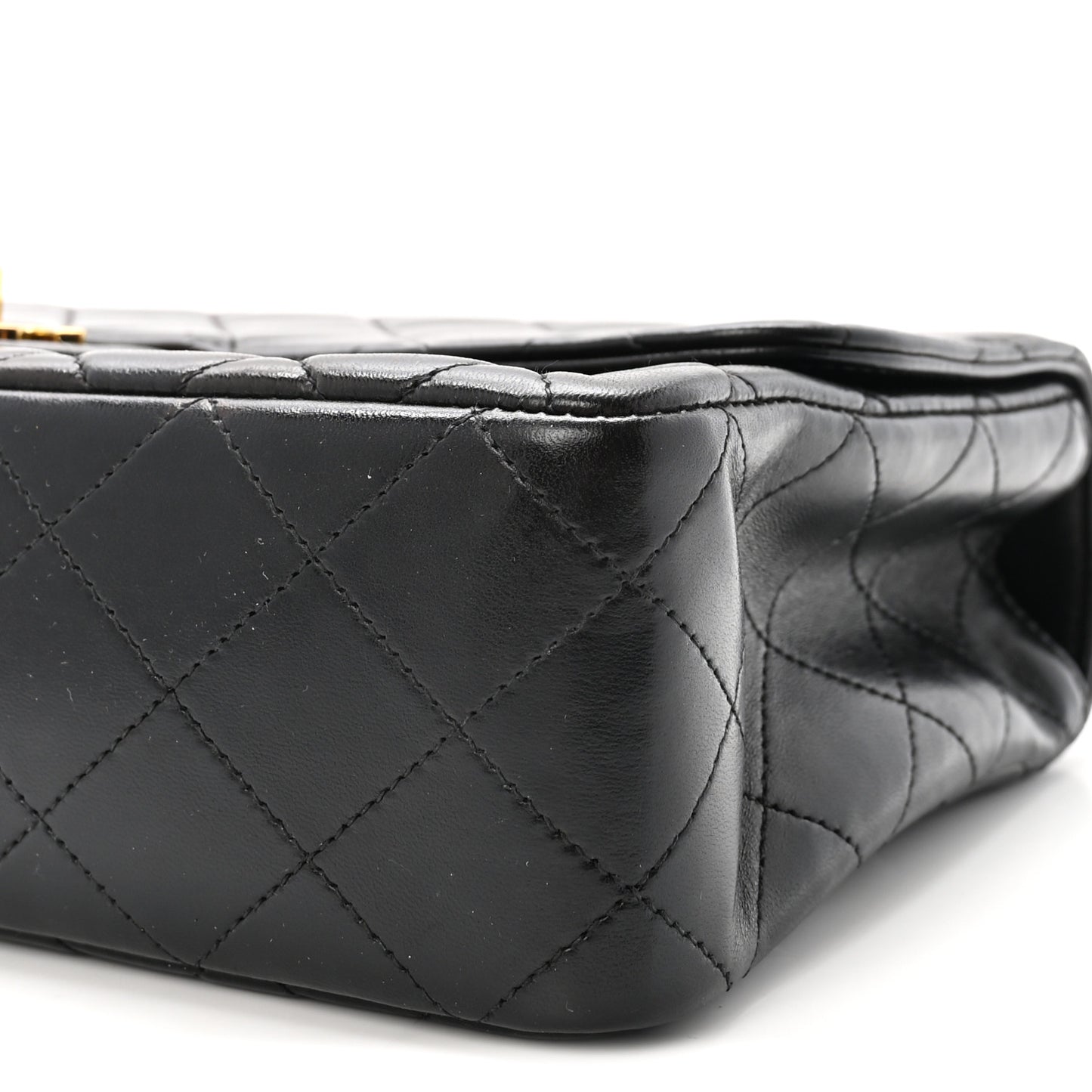 Lambskin Quilted Medium Rectangular Kelly Flap Bag Black