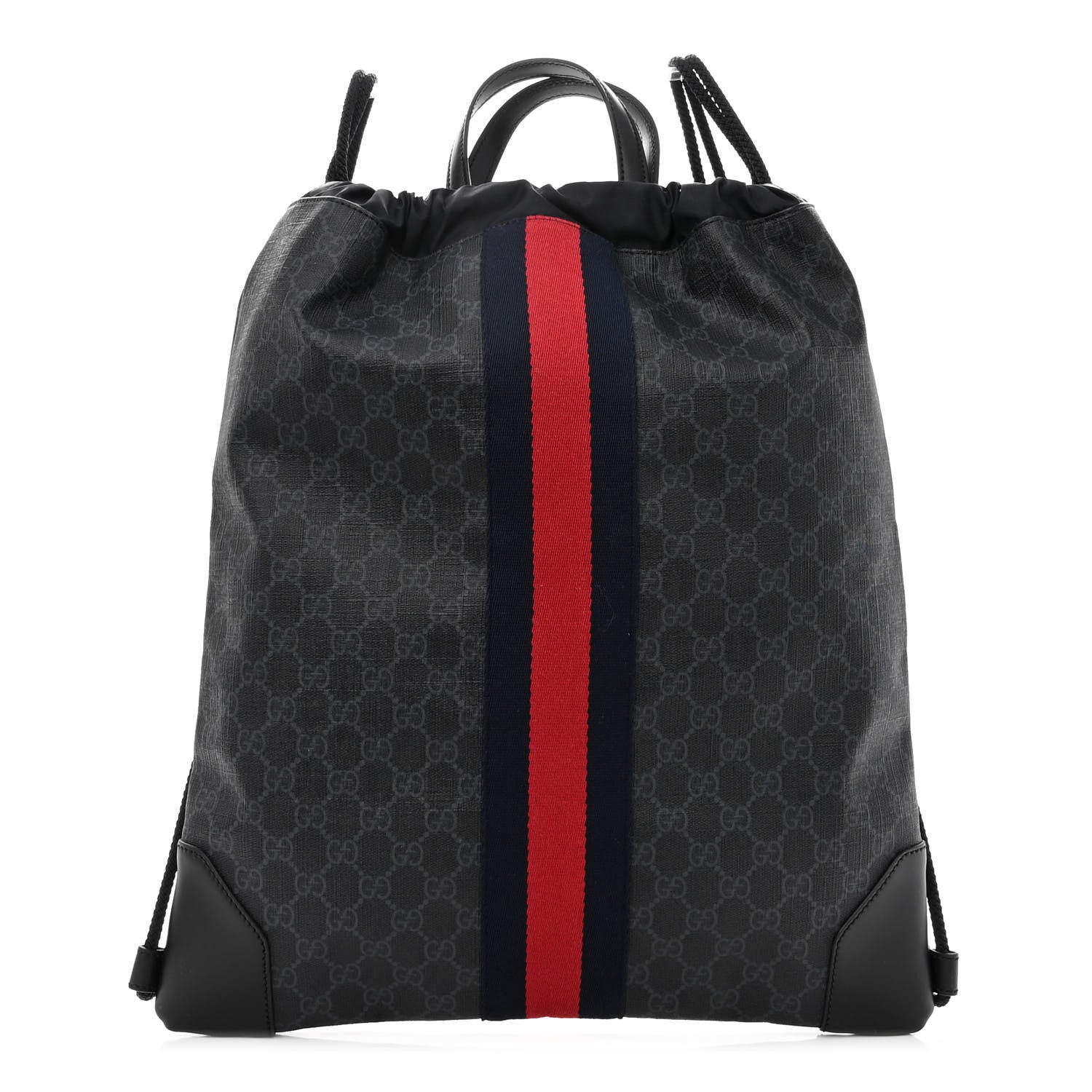 Gucci Soft GG Supreme Monogram Appia Calfskin Web Drawstring Backpack Black 1 of 10