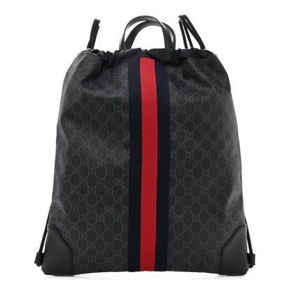 Gucci Soft GG Supreme Monogram Appia Calfskin Web Drawstring Backpack Black 1 of 10