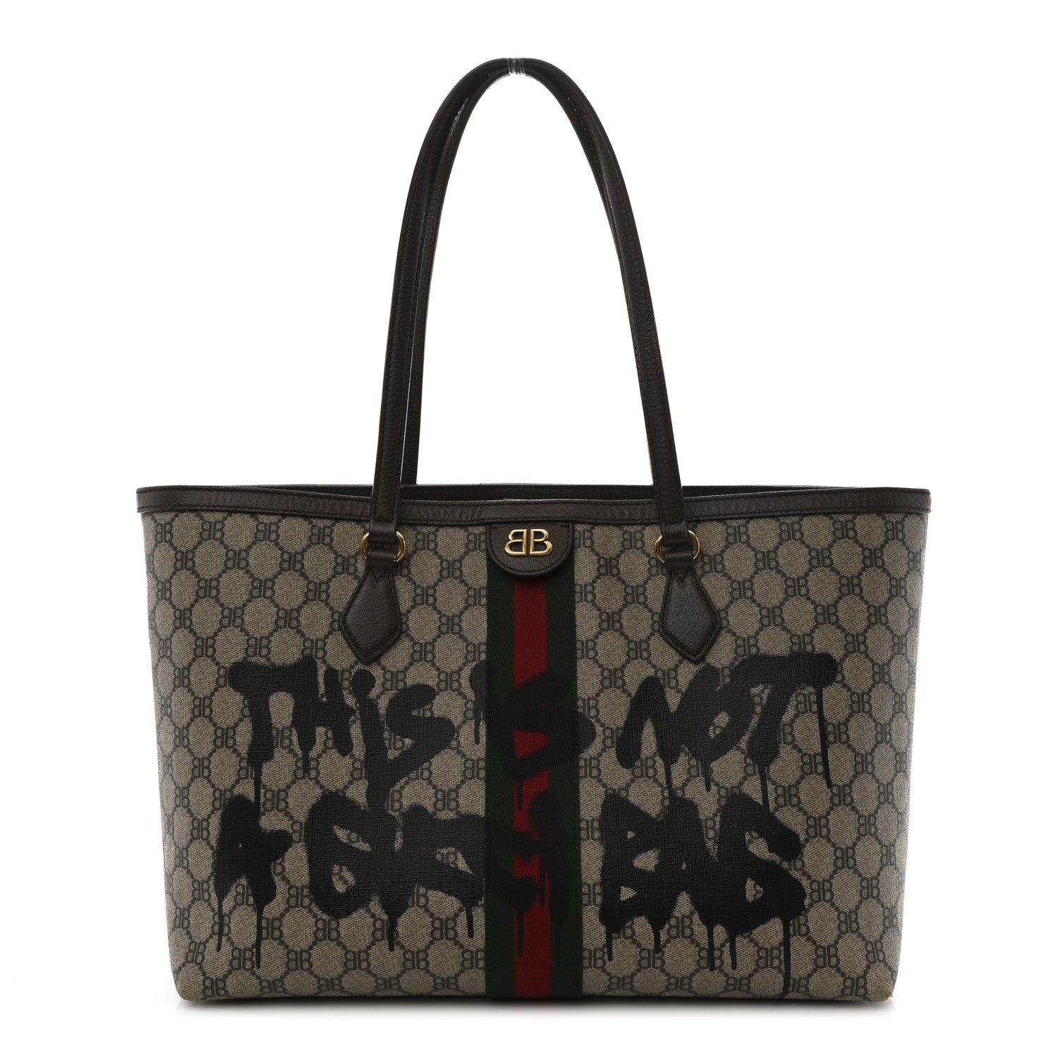 Gucci X BALENCIAGA BB Supreme Monogram Web Graffiti Medium Ophidia Shopping Tote Beige New Acero 1 of 10