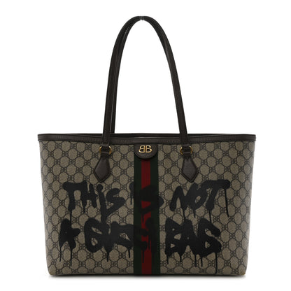 Gucci X BALENCIAGA BB Supreme Monogram Web Graffiti Medium Ophidia Shopping Tote Beige New Acero 1 of 10