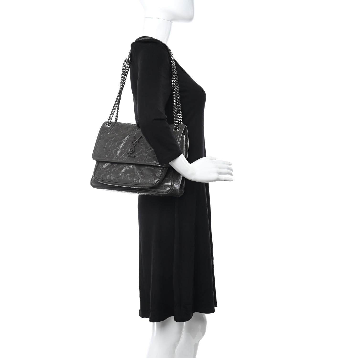 Saint Laurent Crinkled Calfskin Matelasse Monogram Medium Niki Chain Pebble 2 of 8