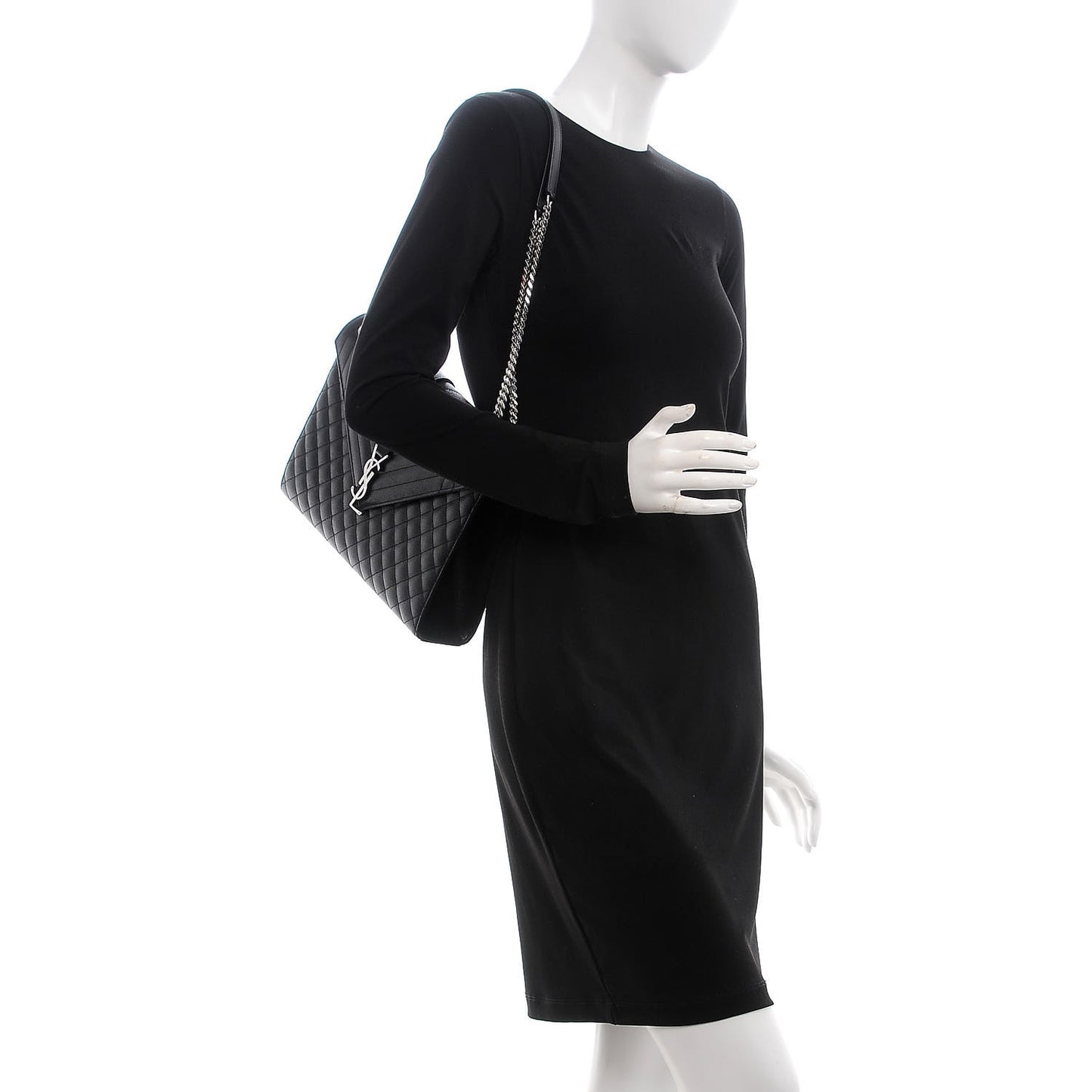 Grain De Poudre Textured Mixed Matelasse Large Triquilt Monogram Satchel Black