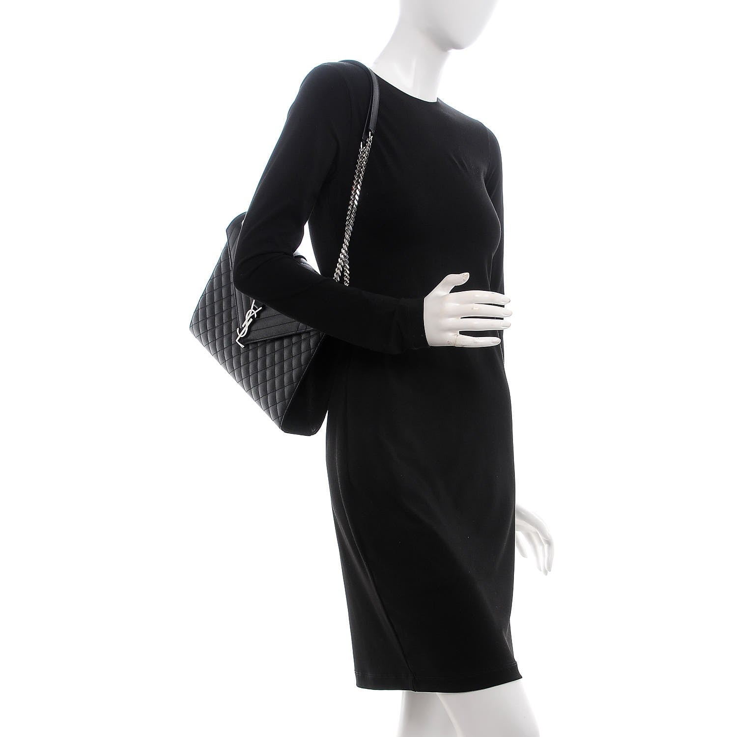 Saint Laurent Grain De Poudre Textured Mixed Matelasse Large Triquilt Monogram Satchel Black 2 of 8