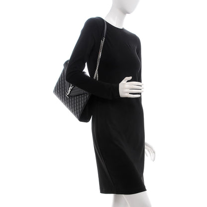 Saint Laurent Grain De Poudre Textured Mixed Matelasse Large Triquilt Monogram Satchel Black 2 of 8