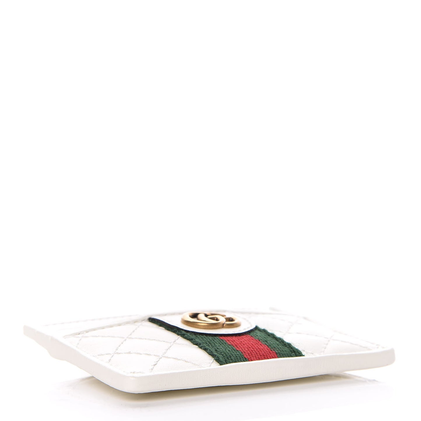 Calfskin Web Stitched Ophidia Card Holder Off White